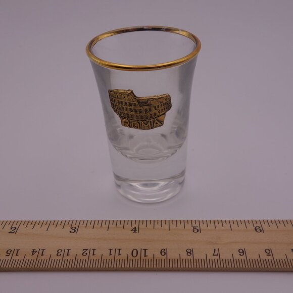 Roma Gold Rim Shot Glass with Metal Roma Coliseum Decoration - Picture 9 of 10